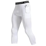 HYCOPROT 1 or 2er Pack Herren 3/4 Kompressionshose mit Taschen Laufhose Tights Sport Leggings Atmungsaktiv Funktionsunterhose Tight Hose für Basketball Fitness Joggen (White, XL)