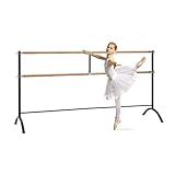 Klarfit Ballettstange, Freistehende Ballettstange für Zuhause, Barre, Tanzstange für Ballet, Bewegungstraining & Stretching, Balletstange Mobil, Stahlrohre mit Holzoptik, 2x38 mm Ø, 220x113cm, Schwarz