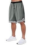 Oanviso Herren Basketball Shorts Mesh Sportshorts Atmungsaktiv Laufshorts Gestreifter Saum Kurze Hose mit Taschen Elastischer Bund Casual Shorts Sommer Fitness Running Sweatshorts A Grau L