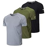 Gaiatiger 3er Pack Sport Tshirts Herren Funktionsshirt Sport Shirt Männer Schnelltrocknend Trainingsshirt Fitness Sportshirt Laufshirt Kurzarm Herren Atmungsaktive T-Shirt(520) Black Gray Green-L