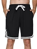 Litherday Shorts Herren Sportshorts Kurz Hosen Streifen Jogginghose Sommer Traininghose mit Taschen Elastischer Bund und Atmungsaktive Shorts zum Fitness, Running, Gym, Basketball, Schwarz, L