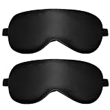 2 Stück Schlafmaske, Seide Augenmaske Seitenschläfer Lichtblockierend Schlafbrille mit Verstellbarem Gummiband für Herren, Frauen und Kinder (Schwarz)