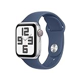 Apple Watch SE (2. Generation) GPS + Cellular 40 mm Smartwatch mit Aluminiumgehäuse in Silber und Sportarmband in Denim (S/M). Fitness und Schlaftracker, Unfallerkennung, Herzfrequenzmesser