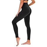 TNNZEET High Waist Leggings Damen Elastische Leggins Weiche Sporthose für Sport Gym,Schwarz,S-M