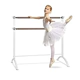 Klarfit Ballettstange, Freistehende Ballettstange für Zuhause, Barre, Tanzstange für Ballet, Bewegungstraining & Stretching, Balletstange Mobil, Stahlrohre mit Holzoptik, 2 x 38mm Ø, 110 x 113cm, Weiß
