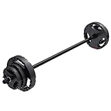 GORILLA SPORTS® Langhantel Set 19,5 kg - inkl. Hantelscheiben 2x1,25kg, 2x2,5kg, 2x5kg, 30mm, Aerobic Langhantelstange 130 cm, mit 2 Federverschlüsse, Kunststoff - Hantelset, Langhantelset
