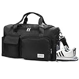 Feelhap Sporttasche Damen Reisetasche Herren,Gepäcktasche Große Weekender Fitnesstasche mit Schuhfach und Nassfach,Wasserabweisende Urlaubstasche Trainingstasche Gym Bag für Damen Herren (Schwarz)