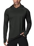 PINSPARK UV Shirt Herren Sport Tshirts UPF 50+ UV Sonnenschutz Langarmshirt Hoodie Kapuzenpullover mit Daumenloch Rashguard Atmungsaktiv Surfen Angeln Wandern Top Solides Schwarz L