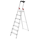 Hailo L80 ComfortLine Alu-Sicherheits-Stehleiter - 7 XXL-Stufen belastbar bis 150 kg - Tiefe Standfläche - Stehleiter mit Ablage - klappbare Aluleiter Made in Germany - Leiter rostfrei - Silber