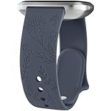 Vancle Armband für Fitbit Versa 2 Armband/Fitbit Versa/Fitbit Versa Lite/Fitbit Versa SE Damen Herren, Silikon Armbänder Floral Gravierte Uhrenarmband Sport Ersatzarmband, Blau Grau