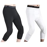 Basketballhose Mit Knieschonern, Knieschoner-Kompressionshose,Gepolsterte Hose Mit Knieschützern 3/4 Capri-Kompressionshose Für Basketball, Fußball, Baseball (schwarz+weiß,M)