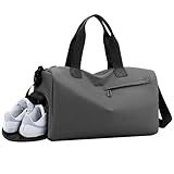 Sporttasche Mit Schuhfach Und Nassfach, Sporttasche Wasserdicht, Trainingstasche, Gymtasche, Fitnesstasche, Gym Tasche Herren, Fitness Tasche, für Herren & Damen für Sport, Training, Gym (Grau)