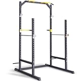 Ultrasport Power Rack mit Klimmzug-Station, Dip-Station, Langhantelablage, Haltevorrichtungen zur Ablage von Gewichten, stabile und Massive Stahlrohrkonstruktion, Power Cage, schwarz gelb