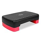 FUNJEPE Höhenverstellbarer Aerobic-Stepper für Fitness und Training, 2 Stufen, mit 2 Erhöhungen, verstellbar von 10 cm – 15 cm (rot)