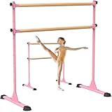Dolibest Ballettstange Freistehend Rosa, 10 Höhenverstellbare Schwerlast Holz Stretchstange Tanzbar mit Rutschfesten Gummipad für Kinder Erwachsene Zuhause Workout Fitness Yoga,120 x 71cm