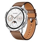 HUAWEI Watch GT 4 46mm, GPS, iOS & Android,Stainless Steel Case, Smartwatch, Bis zu 2 Wochen Akkulaufzeit, Kalorienmanagement, Professionelles Gesundheitsmanagement, SpO2, braunes Leder Strap