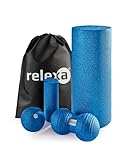 Relexa Faszienrolle Set - 5-Teilig - Twinball - Rolle Groß und Klein - Faszienball - Zur Massage Bei Rückenschmerzen - Premium Material - Blau