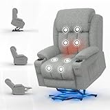 SQUEBILIFE Fernsehsessel Elektrisch Verstellbar, Aufstehhilfe Massagesessel mit Massage Wärmefunktion Seniorensessel für Senioren, 2 Seitentaschen und Getränkehalter,USB+ Typ-C Anschluss