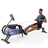 Dripex Rudergerät für Zuhause, Wasserrudergerät Gewichtskapazität 150 KG, Unterstützt Bluetooth-App, LCD-Monitor und Tablet-Halterung für Ganzkörpertraining