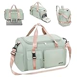 Cozary Sporttasche Herren Damen - 42L Groß Reisetasche - Wasserdicht Oxford-Gewebe - Mehrere Fächer - 3-in-1 Fitness Tasche mit Schuhfach und Nassfach - Ideal für Training Reise Business - Grün