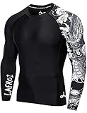 LAFROI Herren Langarm UPF 50+ Kompressionsshirt Rash Guard-CLYYB (Asymmetric Dragon,LG)