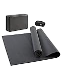 JELEX Yoga Set 3-tlg. Yogagurt, rutschfeste Yogamatte (173 x 61 cm) und formstabiler Block. Praktisches Set für Anfänger und Erfahrene, Dehnübungen, Entspannung, Fitness, grau