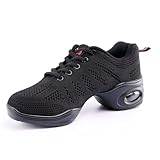 Asyusyu Tanzsneaker Damen Tanzschuhe Schnüren Jazz Tanzschuhe mit Luftkissen for Damen Herren Cheerleader Zumba-Schwarz, 41EU