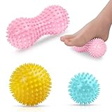 URAQT Massagebälle Faszienball, 3er Set Igelball Set, Spiked Massage Ball Hart, Massagebälle mit Noppen,für Rücken Beine Füße Hände(Pink-Gelb-Blau)