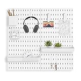 L'essentiel PEG Board weiß Kunststoff Gitter Wand Komplettset mit 4 Fliesen, 2 Einlegeböden, 2 Behältern, Haken und Clipper (White, 4 Panels Set)