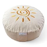 maylow Yoga mit Herz® Hochwertige Meditationskissen Stickerei Shanti Sonne Bezug waschbar Innenkissen Bio-Dinkelspelzen Ø33 cm H: 15cm (Personalisierung nach Wunsch) (natur, H:15cm)