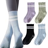 XNIVUIS 4 Paar rutschfeste Yoga-Socken, Trampolin-Socken für Damen, Pilates, Griffe, Yoga-Socken mit Griffen, Fallschutz, Griffsocken für Heimtraining, 4 Paar, One size