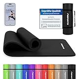 MSPORTS Gymnastikmatte Premium inkl. Tragegurt + Übungsposter + Workout App I Hautfreundliche Fitnessmatte 190 x 80 x 1,5 cm - Schwarz-Matt - Phthalatfreie Yogamatte