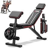XDDIAS Hantelbank Klappbar mit Beinstrecker und Preacher-Curl-Polster, Verstellbar Trainingsbank für das Heim-Fitnessstudio, Faltbare Trainingsbank, Schnell Zusammenklappbare Neigung/Neigung