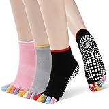 PUTUO Yoga Socken für Damen Zehensocken: Antirutsch Zehen Yogasocken Rutschfeste Baumwolle ABS Stoppersocken für Pilates Barre Ballett Tanz Fitness EU 36-39, 3 Paare