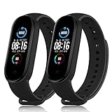 MXSYC Armband Kompatibel für Xiaomi Mi Band 6 / Xiaomi Mi Band 5 / Amazfit Band 5, Ersatzbänder Silikon Sport Wasserdicht (Schwarz/Schwarz)