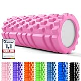 unycos - Faszienrolle (33x14 cm), Fitness-Rolle mit 3D Texturmassage und 50 Übungen E-Book, Hartschaumrolle zur Selbstmassage, Belastbar 130 kg, Massagerolle für Funktionales Training (Dunkelrosa)