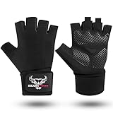 BEAST RAGE Gewichtheberhandschuhe für Herren und Damen, Handgelenkstütze, gepolstert, Handflächenschutz, atmungsaktiv, eng anliegend, für Fitness, Training, Fitnessstudio-Handschuhe (Schwarz, M)