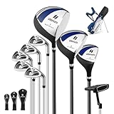 COSTWAY komplettes Herren Golfschläger Set, 9 teilige Golfschlägersätze rechtshändig mit Regenhaube, Golfset mit 1 Driver & 3 Fairway & 4 Hybrid & 6/7/ 8/9/ P Eisen & Putter (Blau mit Tasche)