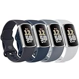 Vancle 4PACK Armbands für Fitbit Charge 6 Armband Fitbit Charge 5 Armband Damen Herren,Silikon Sport Weiches Ersatzarmband Uhrenarmband für Fitbit Charge 5/6(S,Navy blau/Silver/Midnight/Blue)