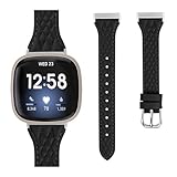 Kompatibel mit Fitbit Versa 4 & Sense 2 Band für Damen und Herren, weiches Leder, Ersatz-Sportuhr-Armband, kompatibel mit Fitbit Versa 3 und Sense Bändern für Damen und Herren (Versa4/Sense2, Schwarz)