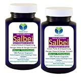SALBEI 360 (2x180) Kapseln gegen Schwitzen & natürliche Hilfe bei Hitzewallungen + Nachtschweiß + Blähungen. Salbeiblätter. 100% NATUR pur [ohne ZUSATZSTOFFE] 27265-4