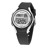 SINAR Unisex Armbanduhr Jungen Mädchen Jugenduhr Sportuhr Outdoor Digital Quarz 10 bar mit Silikonband und Licht Schwarz Weiß XE-64-1