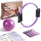 LIONSCOOL Pilates-Ring-Set – 35cm Magic Circle mit Doppelgriffen – Inkl. platzfestem Miniball, Widerstandsbändern, Anleitung und Tasche (Lila)