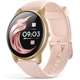 Smartwatch, AGPTEK 1,3 Zoll runde Armbanduhr mit personalisiertem Bildschirm, Musiksteuerung, Herzfrequenz, Schrittzähler, Kalorien, usw. IP68 Wasserdicht Fitness Tracker für iOS und Android, Rosa