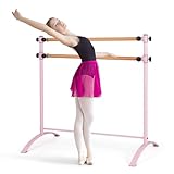 COSTWAY 120cm Ballettstange freistehend, Ballet Bar 4 stufig höhenverstellbar, Ballett Barre mit 2 Holzstangen, Stretch Barre bis 50KG belastbar, ideal für Kinder und Erwachsene (Rosa)