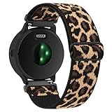 Amzpas 18mm Nylon Armband für Garmin Venu 2S/Venu 3S/Vivoactive 4S/Vivomove 3S/Forerunner 255s/255s Music/265s,Verstellbares Ersatzarmbänder Geflochtenes Uhrenarmband für Damen Herren (Leopard)