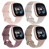 Vancle 4Pack für Fitbit Versa 4 Armband Damen Herren,Silikon Sport Ersatzarmbänder für Fitbit Versa 3 Armband/Fitbit Sense 2 Armband/Fitbit Sense Armband (L, Rosa/Starlight/Milchtee/Violett)