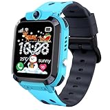 Puhiuyoi Kinder smartwatch mit GPS, Smartwatch Kinder mit SOS, Telefon, IP68 wasserdicht, Anruffunktion, Voice Chat, Schulmodus, Wecker, Spiel, Smart Watch Kinderuhr für Mädchen und Jungen (Blau GPS)