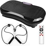 Vibrationsplatte mit Ultra leiser Motor, 120 Stufen + 10 Trainingsprogramme, Größe 68x38x14 cm, Bis 180KG, mit Fernbedienung, Trainingsbänder, fur Ganzkörpertraining Fett verlieren, Schwarz
