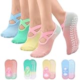 Utensilsto 4 Paar Yoga Pilates Socken Rutschfeste,Anti Rutsch Yogasocken mit Noppen,35-38 Gradient Socken für Ballett Tanzen Trampolin Gymnastik Fitness